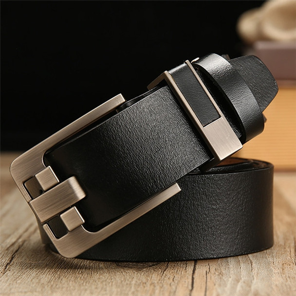 Wide Needle Black Vintage Lacquered Genuine Leather Pin Buckle Waistband for Men, Belt Length:115CM