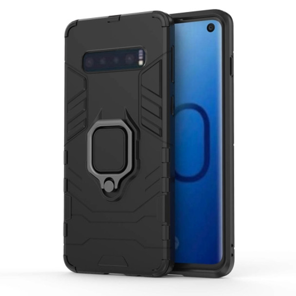 PC + TPU Shockproof Protective Case for Samsung Galaxy S10, with Magnetic Ring Holder(Black)