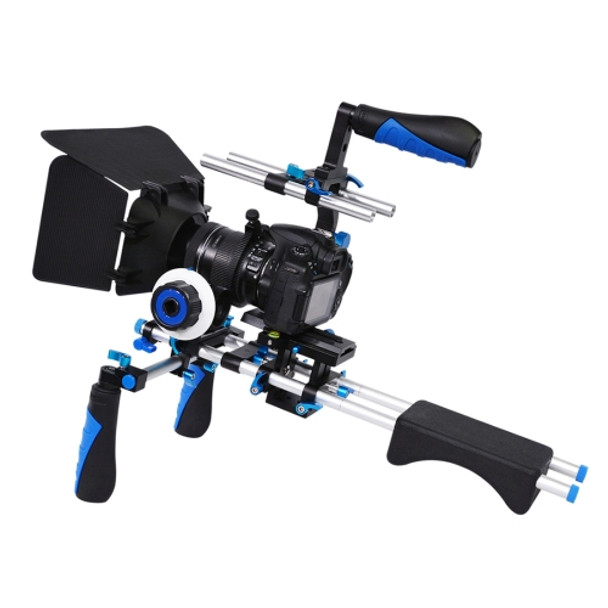 YELANGU D230-2 C-shape Arm Mount Camera Shoulder Mount Kit with Matte Box & Follow Focus Finder for DSLR & DV Digital Video & other Cameras with 1/4 inch Screw Hole(Blue)