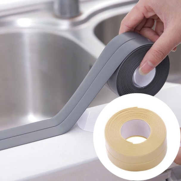 Durable PVC Material Waterproof Mold Proof Adhesive Tape  Kitchen Bathroom Wall Sealing Tape, Width:3.8cm x 3.2m(Beige)