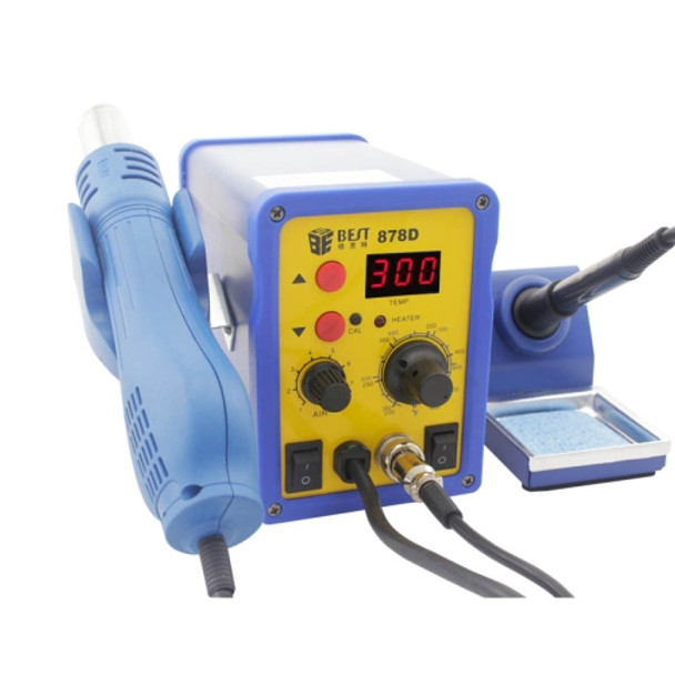 BEST BST-878D 2 in 1 AC 220V 700W LED Displayer Helical Wind Adjustable Temperature Unleaded Hot Air Gun + Solder Station & Soldering Iron, EU Plug(Blue)