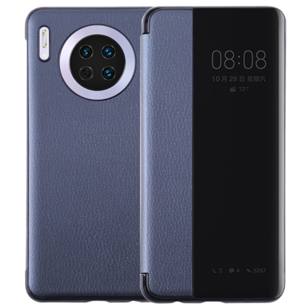For Huawei Mate 30 Intelligent PU Horizontal Flip Protective Case with Smart View Window & Sleep Wake-up Function(Dark Blue)