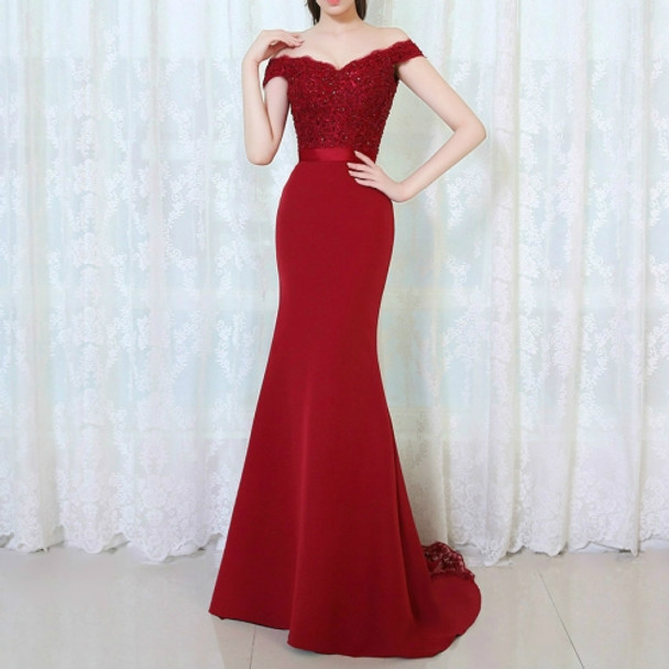 Mermaid Long Evening Dress Party Elegant Long Prom Gown With Belt, US Size:6(Red)