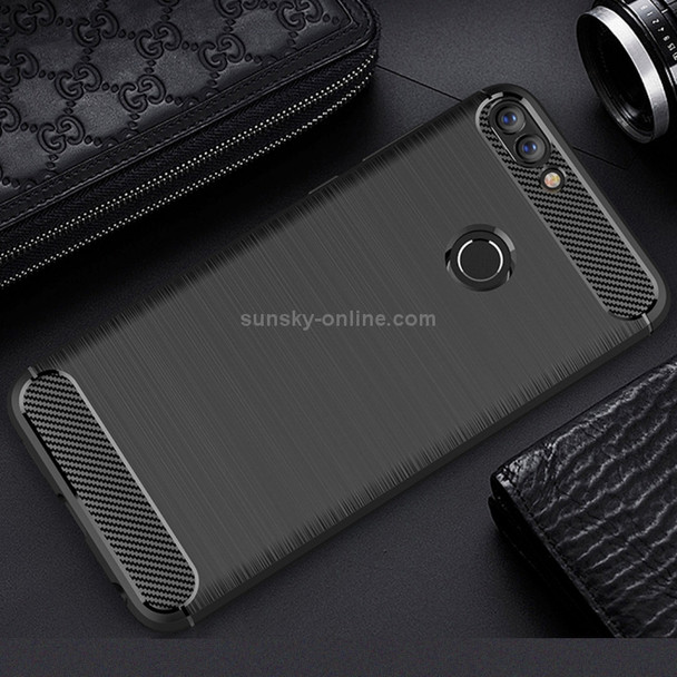 For Huawei  P smart / Enjoy 7S Brushed Texture Carbon Fiber Shockproof TPU Protective Back Case (Black)