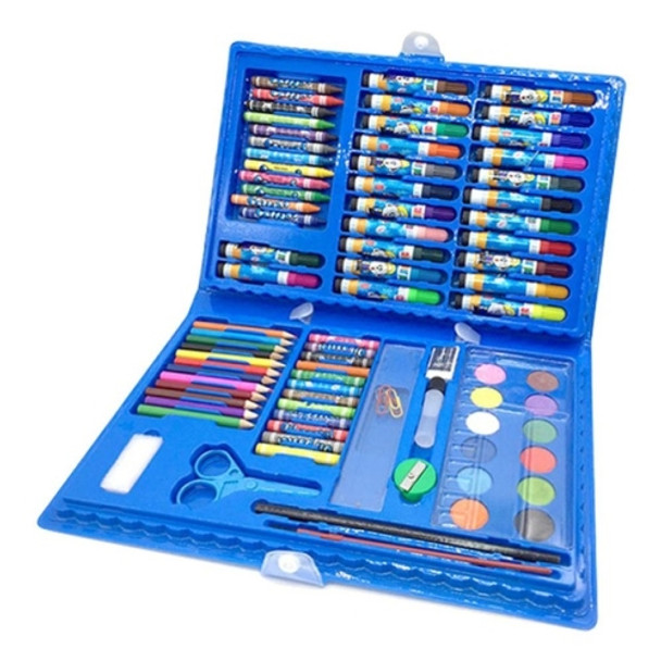 86 PCS Children Drawing Painting Art Set Blue Water Color Pen Crayon Oil Pastel Paint Brush Drawing Tool(86 PCS Blue)