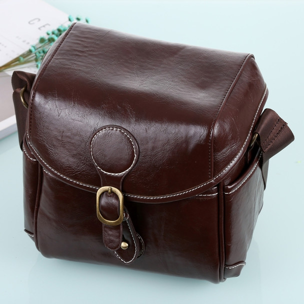 Portable Digital Camera Shoulder Bag Soft PU Leather Bag with Strap, Size: 21cm x 15cm x 20cm (Coffee)