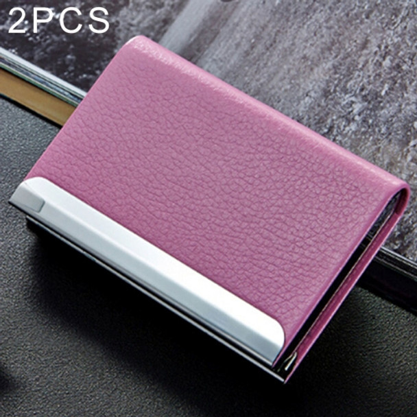 2 PCS Lichi texture Business Card Holder Credit Card ID Case Holder(Pink)