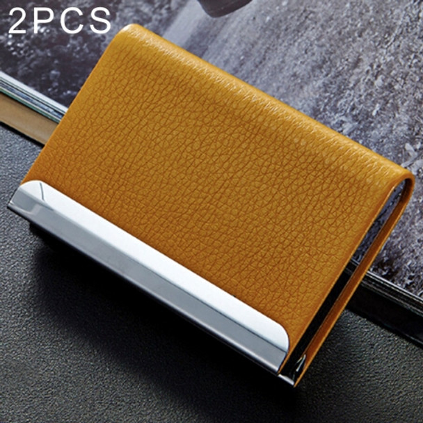 2 PCS Lichi texture Business Card Holder Credit Card ID Case Holder(Yellow)