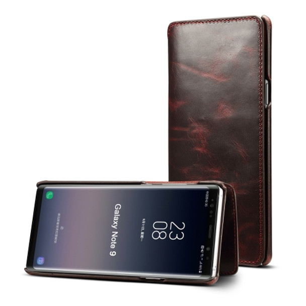 For Galaxy Note9 Denior Oil Wax Cowhide Simple Horizontal Flip Leather Case with Card Slots & Wallet(Dark Red)