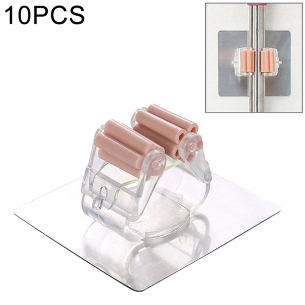 10 PCS Wall-mounted Mop Storage Hooks No-stick Stick Kitchen Bathroom Brush Storage Tools(Pink)