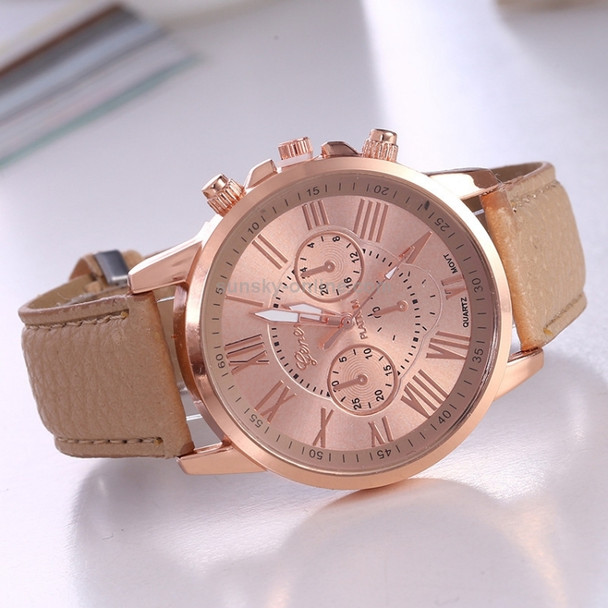 Women and Men Fashion Quartz Watches Leather Sports Casual Watch(Khaki)