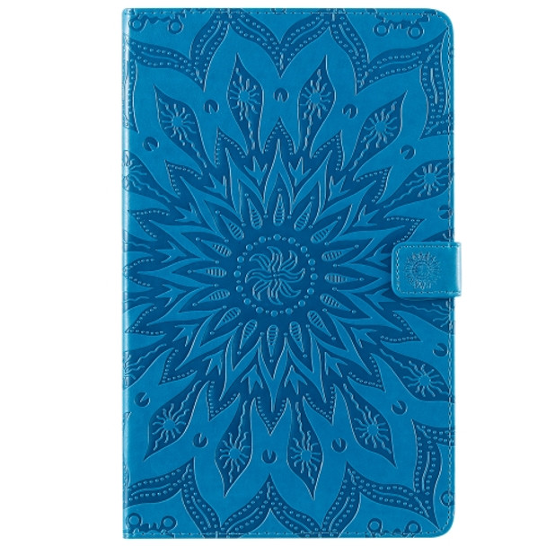 For Galaxy Tab A 10.1 (2019) Pressed Printing Sun Flower Pattern Horizontal Flip Leather Case with Holder & Card Slots & Wallet(Blue)