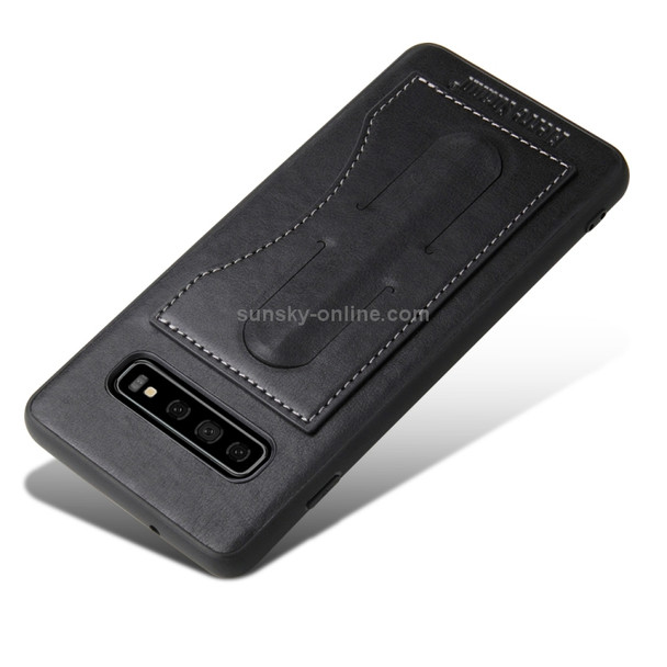 Fierre Shann Full Coverage Protective Leather Case for Galaxy S10, with Holder & Card Slot (Black)