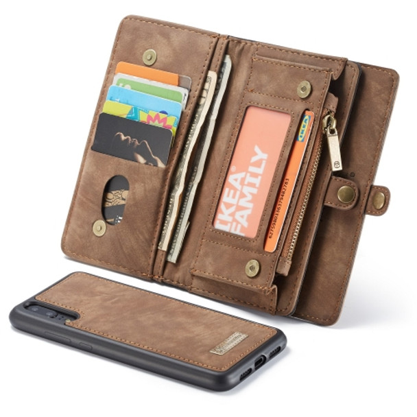 CaseMe-008 Detachable Multifunctional Horizontal Flip Leather Case for Huawei P20, with Card Slot & Holder & Zipper Wallet & Photo Frame (Coffee)