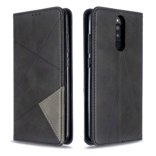 For Xiaomi Redmi 8 Rhombus Texture Horizontal Flip Magnetic Leather Case with Holder & Card Slots(Black)