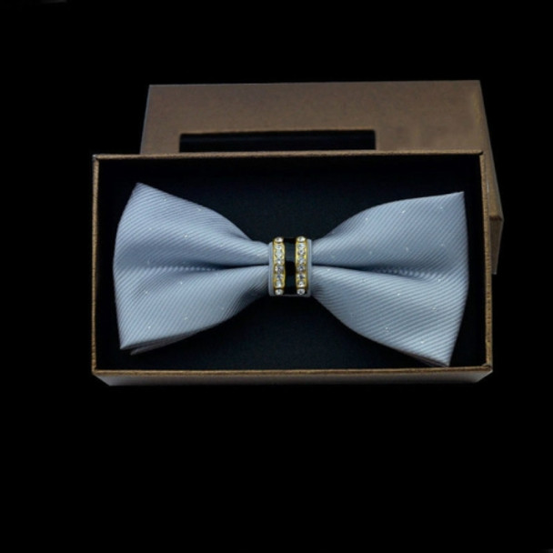 Polyester Yarn Diamond Bow Tie Metal Bow for Men(Silver Spot)