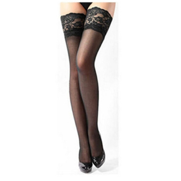 3 Pairs Sexy Womens Thin Sheer Lace Stocking Top Stay Up Thigh High Hold-ups Stockings Pantyhose(Black)