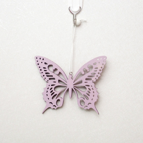 2 PCS Easter Decoration Pendant Colorful Painted Butterfly Wood Pendant Creative Home Decoration(Pink )