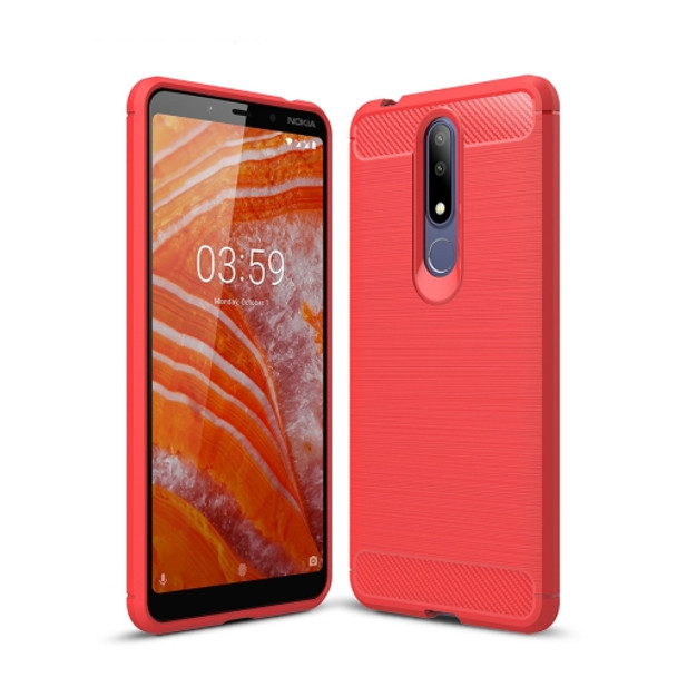 Carbon Fiber Texture TPU Shockproof Case For Nokia 3.1Plus / X3 (Red)