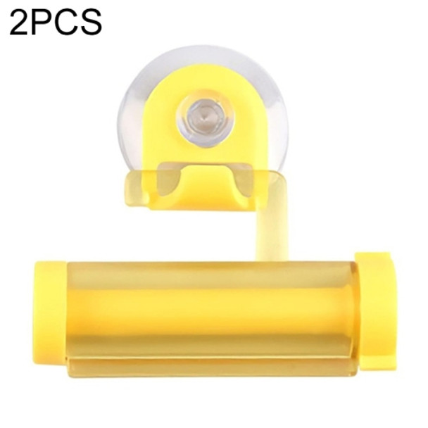 2 Pcs Creative Sucker Hangable Toothpaste Extruder with Sucker &Holder(YELLOW)