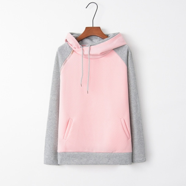 Stitched Hooded Zipper Long Sleeve Sweatshirt (Color:Pink Size:XXL)