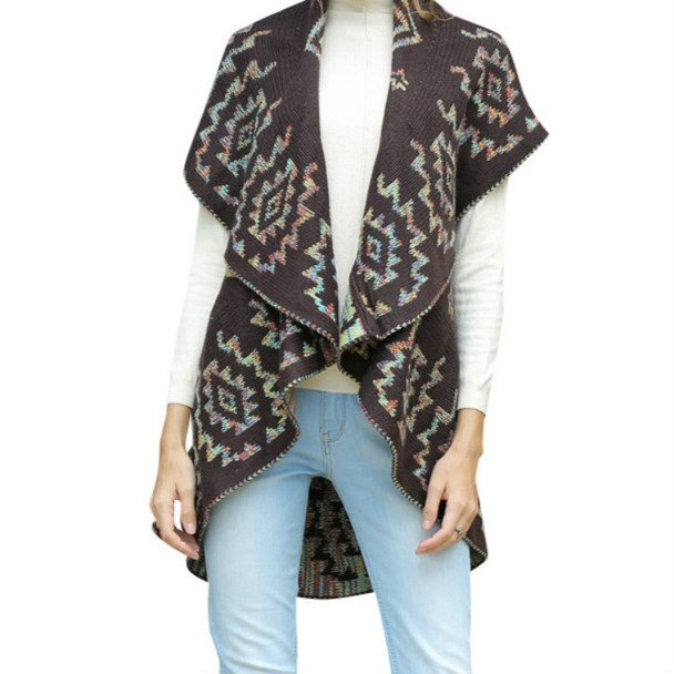 Autumn and Winter Jacquard Sleeveless Knit Cardigan, Size: XL-3XL(Brown )