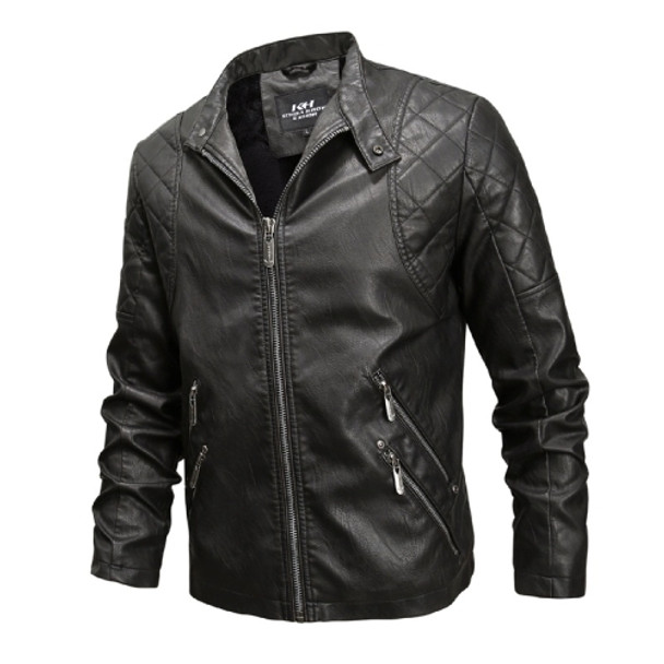 Autumn And Winter Fashion Tide Male Leather Jacket (Color:Black Size:XXXL)