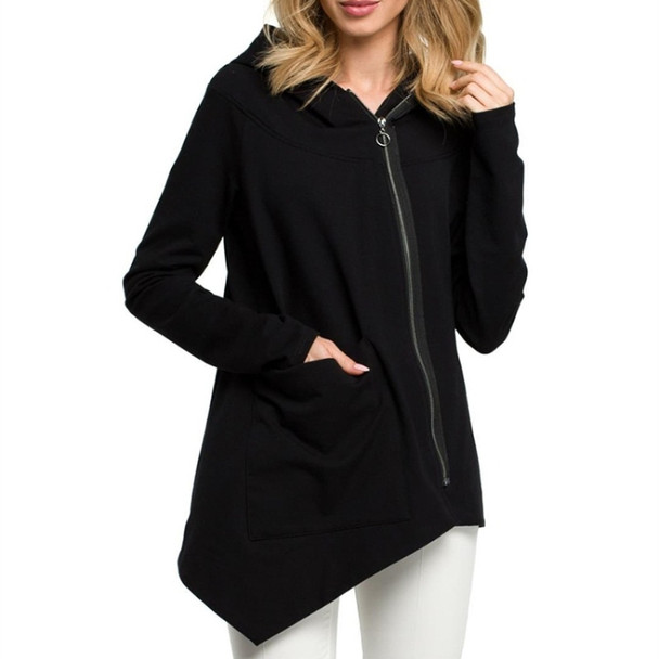 Irregular Pocket Jacket Sweatshirt (Color:Black Size:L)