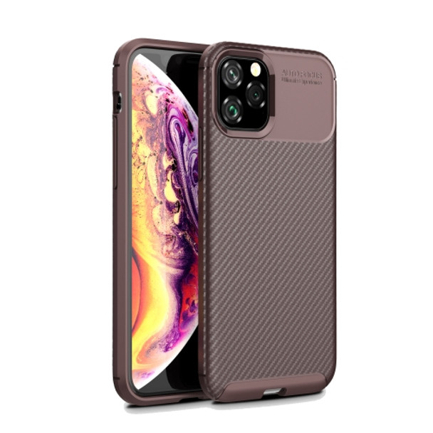 Carbon Fiber Texture Shockproof TPU Case for iPhone 11 Pro(Brown)