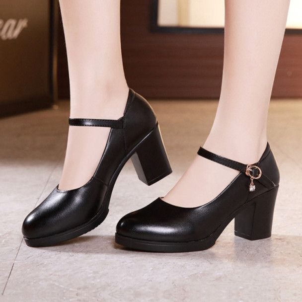 Women Buckle Strap High Heels Work Shoes, Size:39(Black)