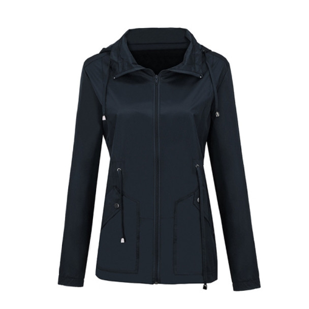 Raincoat Waterproof Clothing Foreign Trade Hooded Windbreaker Jacket Raincoat, Size: XXL(Navy )(Navy)