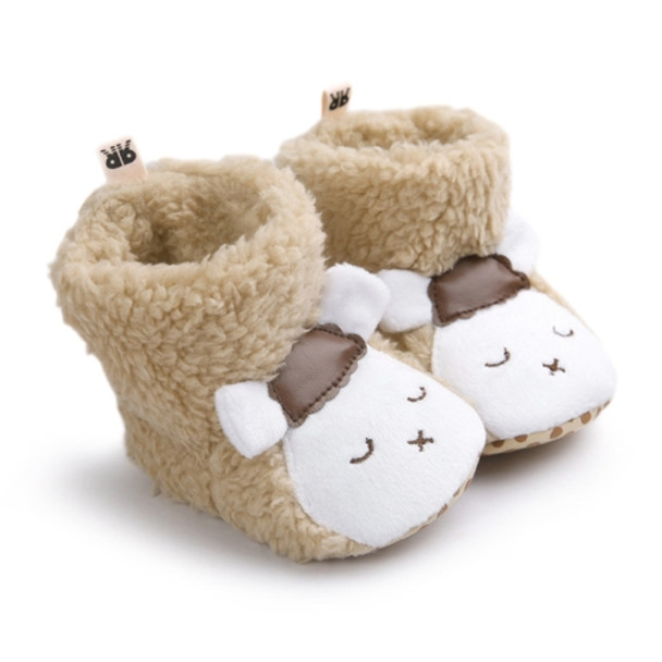Baby Cotton Shoes 0-1 Year Old Winter Plus Velvet Baby Soft Bottom Warm Non-slip Toddler Shoes, Size:Inner Length 12cm(Khaki)