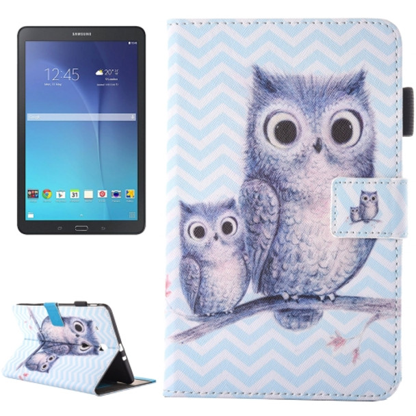 For Galaxy Tab E 9.6 / T560 Lovely Cartoon Wave Owl Pattern Horizontal Flip Leather Case with Holder & Card Slots & Pen Slot