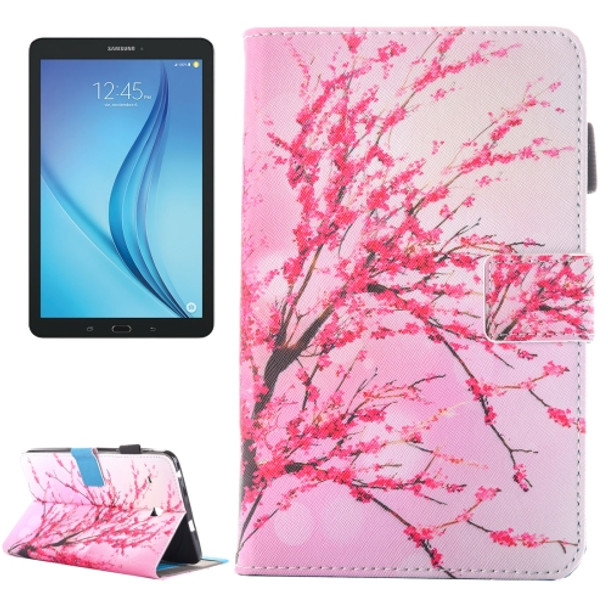 For Galaxy Tab E 8.0 / T377 Peach Blossom Pattern Horizontal Flip Leather Case with Holder & Card Slots & Pen Slot