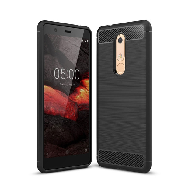 Brushed Texture Carbon Fiber Shockproof TPU Case for Nokia 5.1 (Black)
