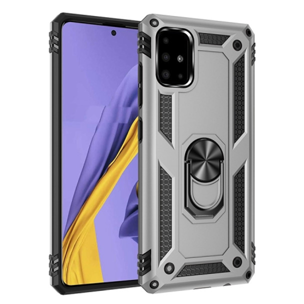 For Galaxy A51 Shockproof TPU + PC Protective Case with 360 Degree Rotating Holder(Silver)