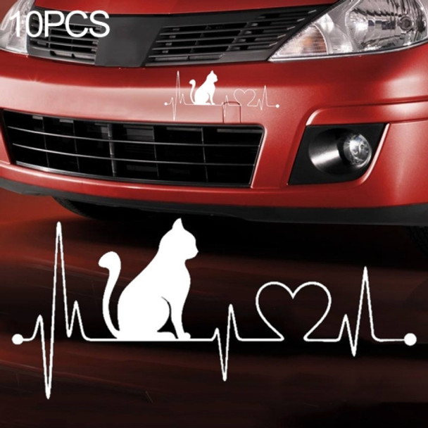 10 PCS Cat Heartbeat Lifeline Shape Vinyl Decal Creative Car Stickers Car Styling Truck Accessories, Size: 26.5x12cm (Silver)