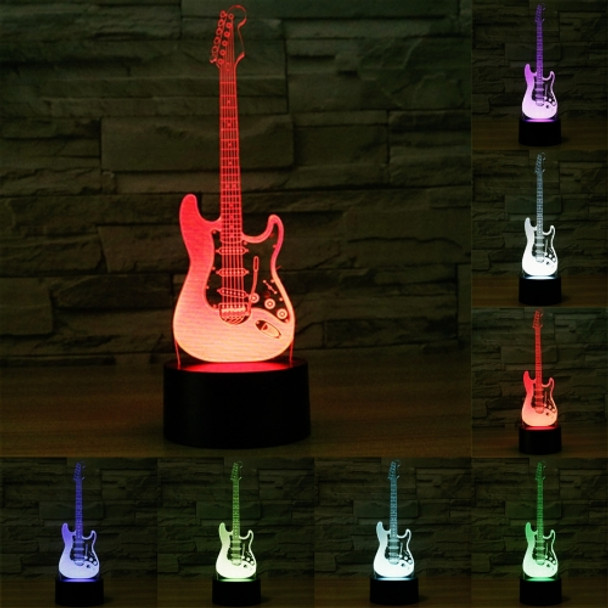 Electric Guitar Shape 3D Touch Switch Control LED Light, 7 Color Discoloration Creative Visual Stereo Lamp Desk Lamp Night Light