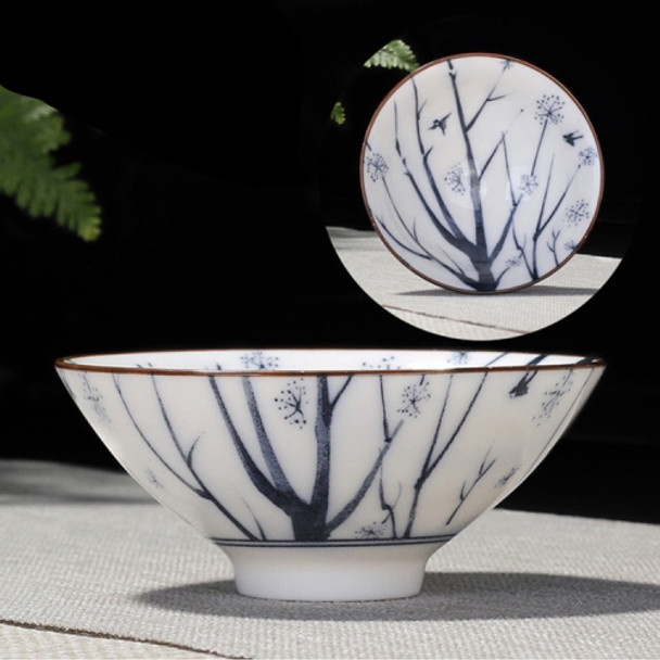 Household Hand-painted Ceramics Kung Fu Tea Set Teacup Tea Bowl, Size:Large(Snow Plum Blossom)
