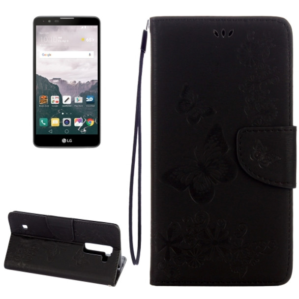 For LG Stylo 2 / LS775 Butterflies Embossing Horizontal Flip Leather Case with Holder & Card Slots & Wallet & Lanyard(Black)