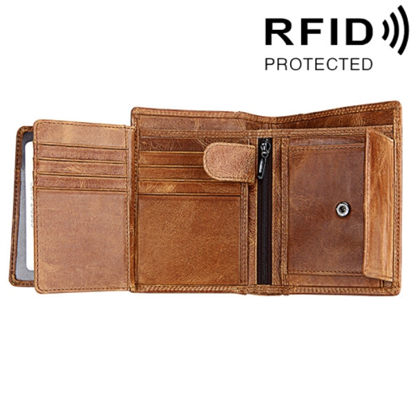 Genuine Cowhide Leather 3-folding Card Holder Wallet RFID Blocking Card Bag Protect Case for Men, Size: 13*10.2*2.5cm(Brown)