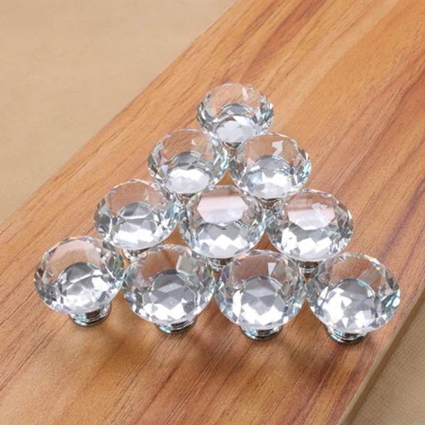 10 PCS 30mm K9 Clear Crystal Glass Chromium-plated One-hole Drawer Handle(Transparent)