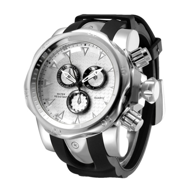 1670 Shock Resistant Fashionable Quartz Business Sport Wrist Watch with Rubber Band & Alloy Case for Men (Black White)