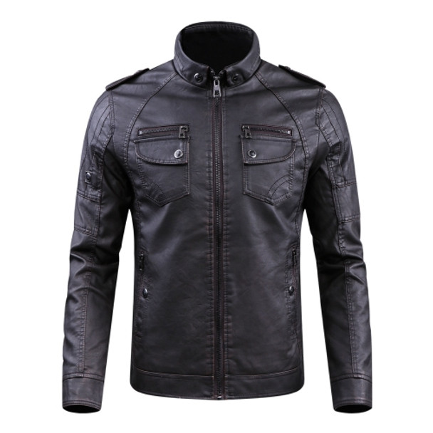 Men Plus Velvet Loose Leather Jacket Coat (Color:Coffee Size:XXXL)