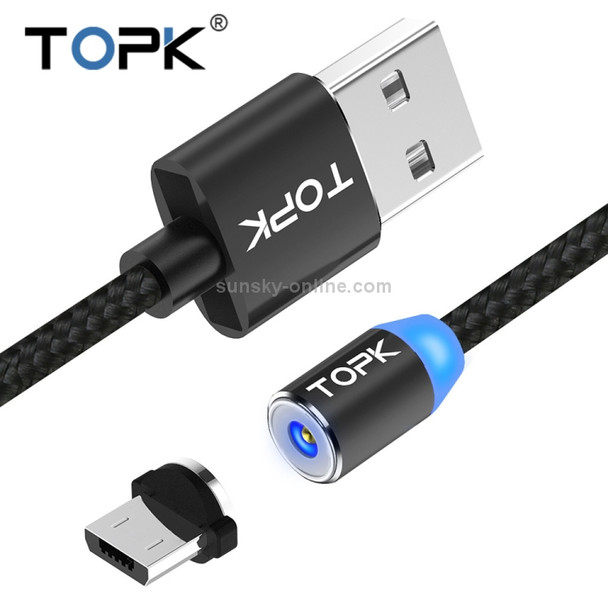 TOPK 2m 2.4A Max USB to Micro USB Nylon Braided Magnetic Charging Cable with LED Indicator(Black)