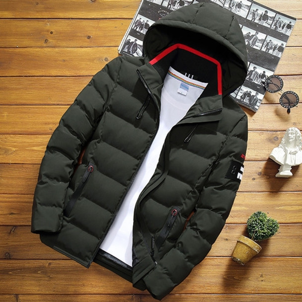 Winter Men Solid Color Short Jacket Slim Warm Hooded Cotton Clothing Casual Youth Down Jacket, Size:XXXXL(Army Green)