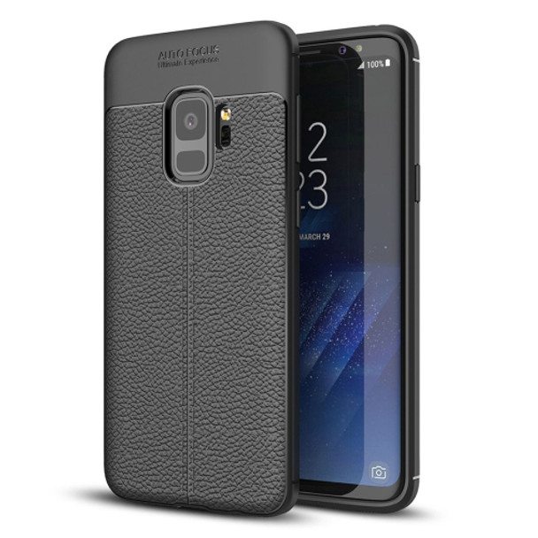 For Galaxy S9 Litchi Texture Soft TPU Anti-skip Protective Cover Back Case(Black)