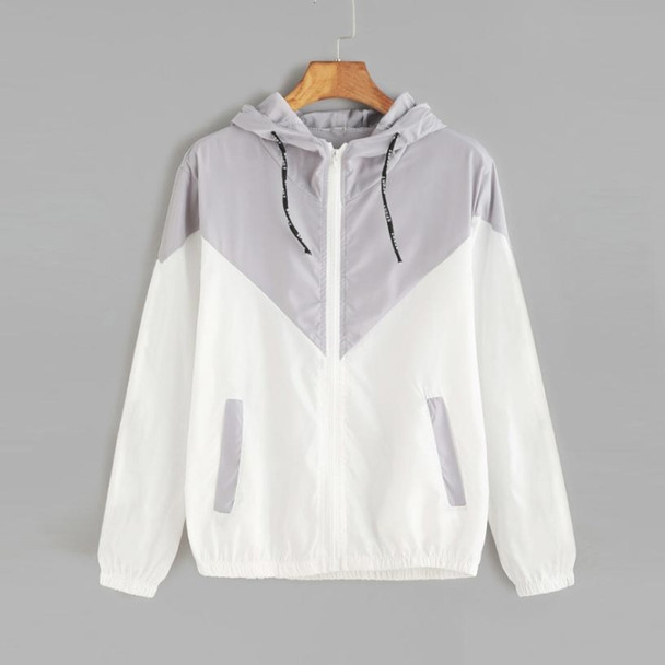 Women Jackets Female Zipper Pockets Casual Long Sleeves Coats Autumn Hooded Windbreaker Jacket, Size:M(Gray)