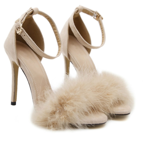 Plush Peep-Toe High Heels, Size:37(Khaki)