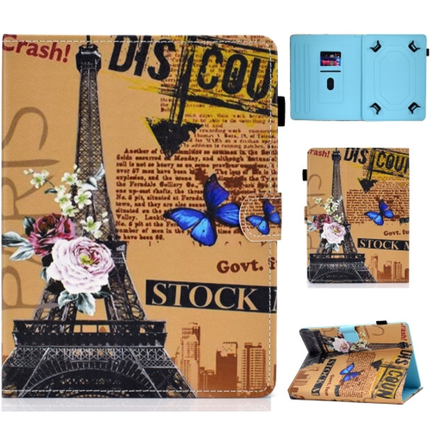 Colored Drawing Stitching Universal Horizontal Flip Leather Case, with Holder & Card Slots for 8 inch Tablet PC(Eiffel Tower)